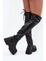 Kozaki Damskie Za Kolano Na Masywnej Platformie Czarne Erisna