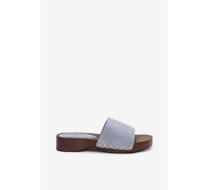 Dámské pantofle se zlatými sponami modré model 21918761 - Boto