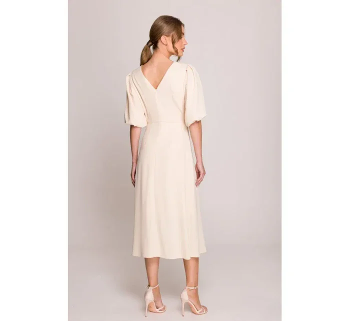 S400 Šaty s puzdrovými rukávmi - krémové