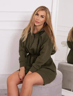 Zateplené šaty s kapucňou khaki