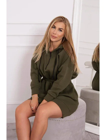 Zateplené šaty s kapucňou khaki