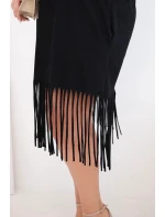 Dámské bavlněné šaty s výstřihem do V a třásněmi dole černá