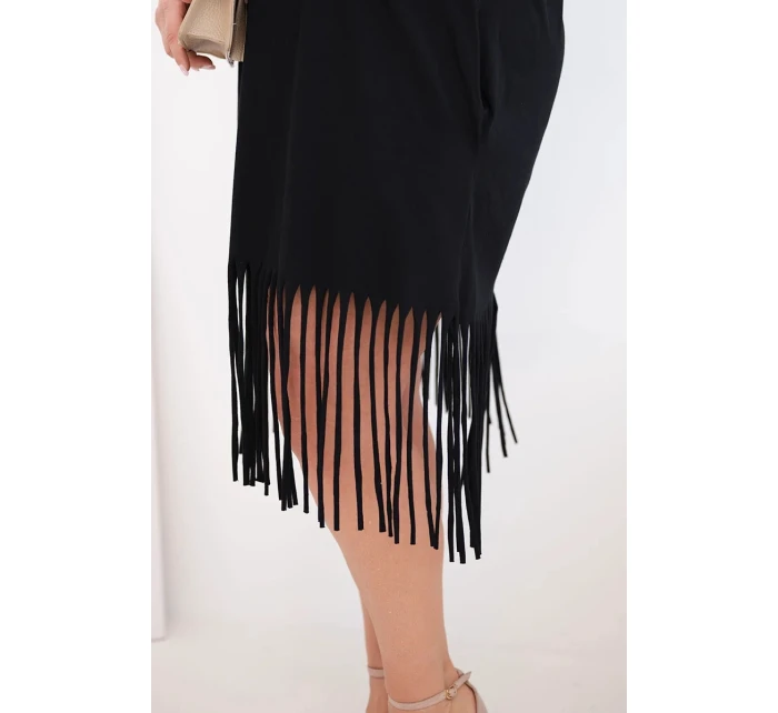 Dámské bavlněné šaty s výstřihem do V a třásněmi dole černá