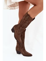 Semišové Dámské Boty Na Podpatku Hnědé model 21705050 - Zazoo Semišové Dámské Boty Na Podpatku Hnědé model 21705050 - Zazoo