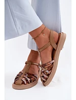 Kožené dámské sandály Ploché s Pásky Maciejka K7442-04 Béžové