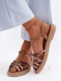 Kožené dámské sandály Ploché s Pásky Maciejka K7442-04 Béžové