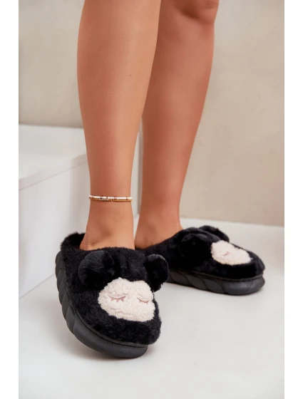 Ciepłe Futrzane Kapcie Damskie Czarne Jozelinetta