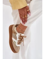 Sneakersy Damskie Na Platformie Z Podwójnym Sznurowaniem Panterka Złote Niteria Sneakersy Damskie Na Platformie Z Podwójnym Sznurowaniem Panterka Złote Niteria