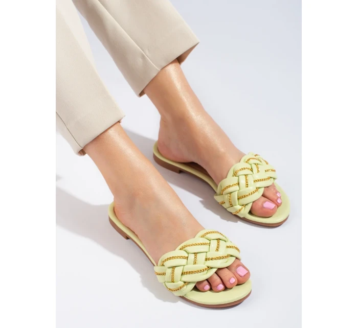 Pekné dámske nazúvaky zelené bez podpätku Pekné dámske nazúvaky zelené bez podpätku