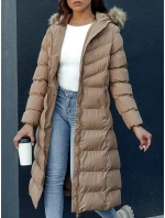Dámsky zimný kabát LUXWARM tmavo béžový FashionStreet TY4375 Dámsky zimný kabát LUXWARM tmavo béžový FashionStreet TY4375