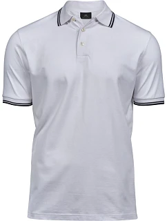 Tee Jays TJ 1407 Pánske elastické polo tričko s piké vzorom „Stripe“ 18.1407 biele/námornícka modrá