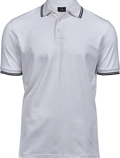 Tee Jays TJ 1407 Pánske elastické polo tričko s piké vzorom „Stripe“ 18.1407 biele/námornícka modrá