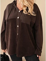 Dámská bavlněná mikina Plus Size s kapucí a knoflíky hnědá