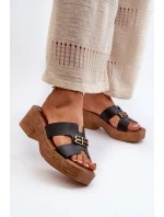 Zazoo 40412 Skórzane Eleganckie Klapki Damskie Ze Złotą Ozdobą Czarne