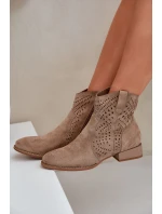 Ażurowe Damskie Botki Na Niskim Obcasie Beżowe Neliawen Ażurowe Damskie Botki Na Niskim Obcasie Beżowe Neliawen