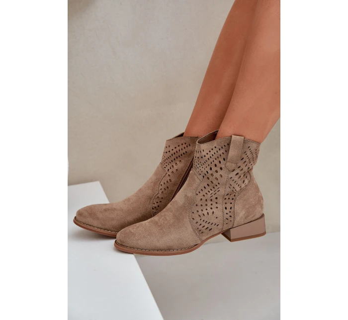 Ażurowe Damskie Botki Na Niskim Obcasie Beżowe Neliawen Ażurowe Damskie Botki Na Niskim Obcasie Beżowe Neliawen