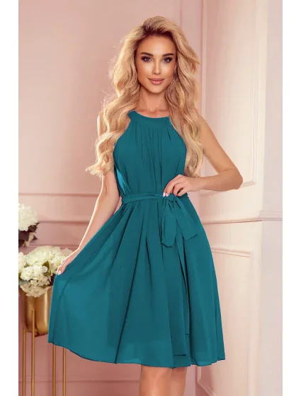 ALIZEE - Dámske šifónové šaty v morskej farbe so zaväzovaním 350-6 ALIZEE - Dámske šifónové šaty v morskej farbe so zaväzovaním 350-6