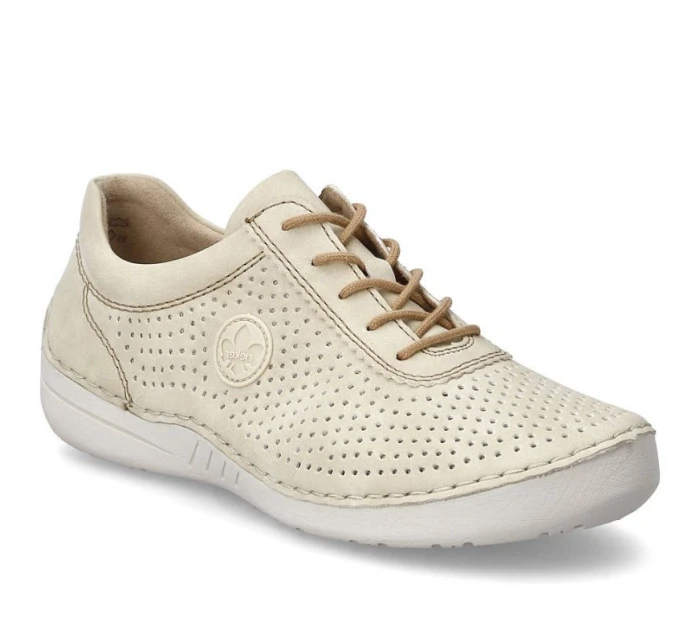 Dámske perforované béžové kožené poltopánky Rieker 52546-60