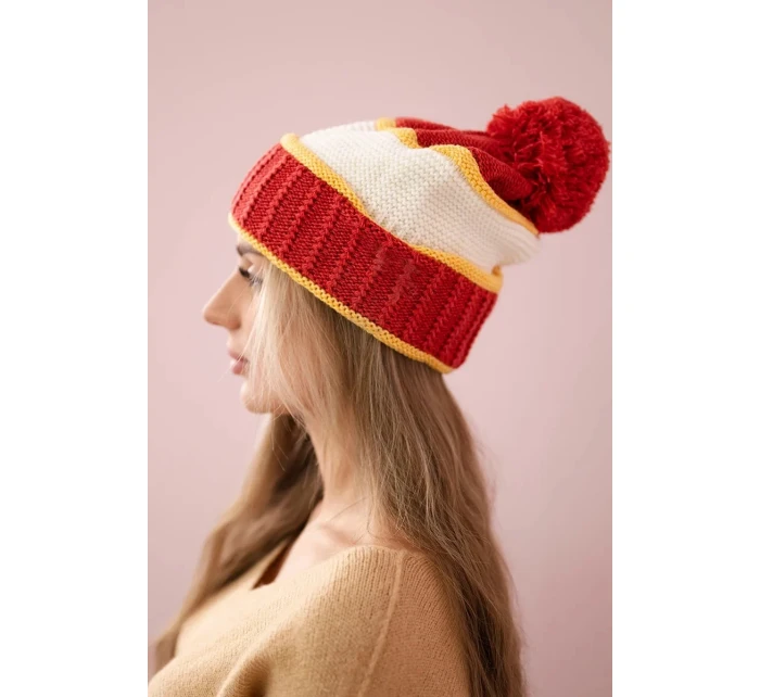 Dámska čiapka Kinga K297 red+mustard+ecru