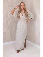 Mušelínové šaty s výšivkou v pase béžový