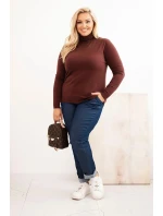 Dámský svetr Plus Size z viskózy model 21321810 střihu hnědý - K-Fashion Dámský svetr Plus Size z viskózy model 21321810 střihu hnědý - K-Fashion