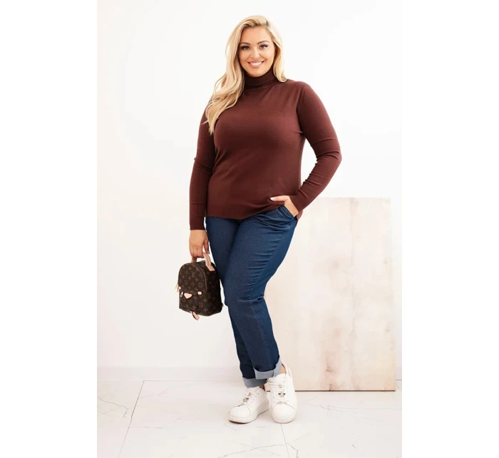 Dámský svetr Plus Size z viskózy model 21321810 střihu hnědý - K-Fashion Dámský svetr Plus Size z viskózy model 21321810 střihu hnědý - K-Fashion