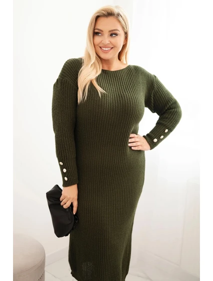 Dámská pletená šaty Plus Size s model 21393352 khaki - K-Fashion