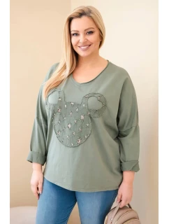 Dámská bavlněná blůza Plus Size s V výstřihem khaki