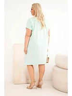 Dámske bavlnené šaty Plus Size s brošňou a výstrihom Mint