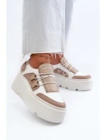 Zazoo 1833 Sneakersy Damskie Skórzane Na Masywnej Podeszwie Beżowo-Białe