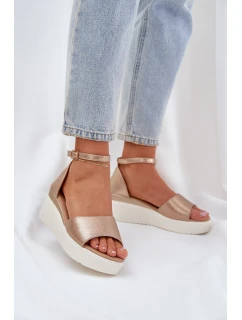 Lekkie Sandały Na Platformie I Delikatnym Koturnie Złote Gillifia