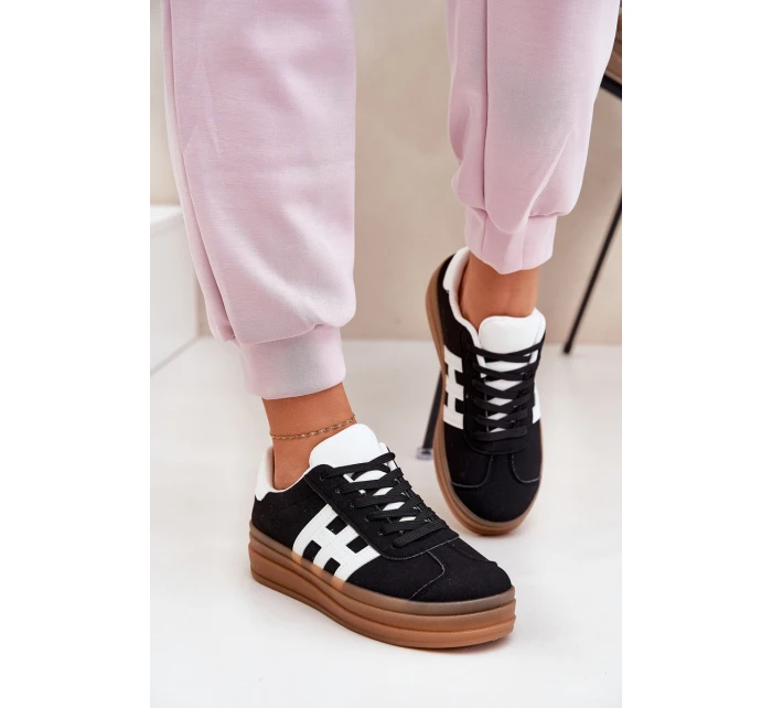 Sneakersy Damskie Na Platformie Czarne Syliyana