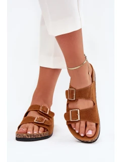 Klapki Damskie Ze Złotymi Klamrami I Przeszyciami Camel Lunera