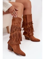 Dámske zateplené kovbojské čižmy so strapcami Brivina - camel Dámske zateplené kovbojské čižmy so strapcami Brivina - camel