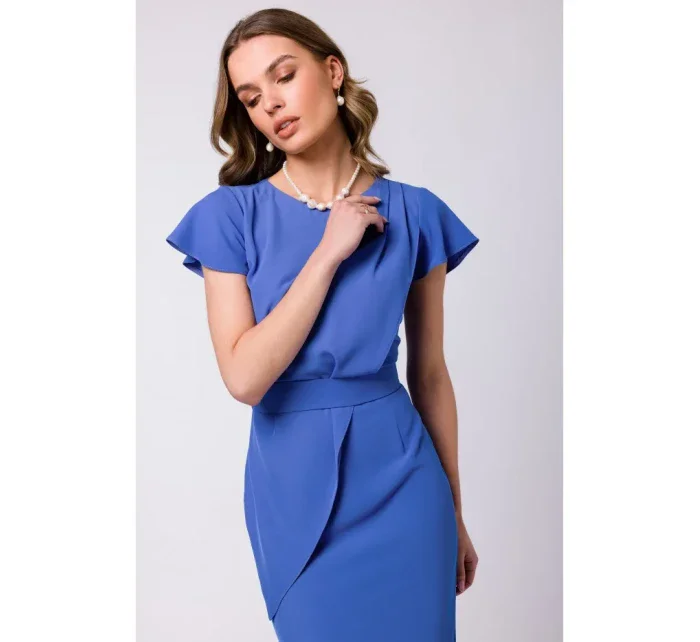 Vreckové šaty s opaskom S336 modré - Stylove