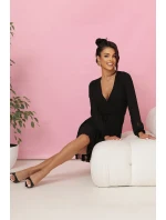 ISABELLE plisované šaty s dlouhými rukávy a výstřihem BLACK model 21215944 - numoco