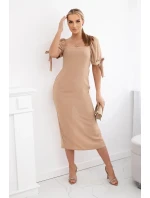 Šaty s viazanými rukávmi Velbloud Šaty s viazanými rukávmi Velbloud