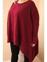 Dámska bavlnená tunika s asymetrickým lemom v bordovej farbe Dámska bavlnená tunika s asymetrickým lemom v bordovej farbe
