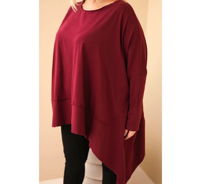 Dámska bavlnená tunika s asymetrickým lemom v bordovej farbe Dámska bavlnená tunika s asymetrickým lemom v bordovej farbe