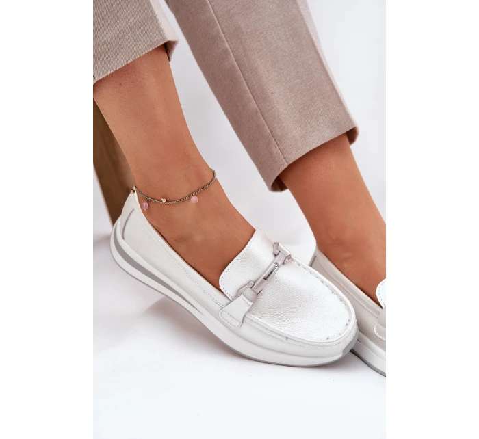 Skórzane Mokasyny Damskie S.Barski GR51-598 Perłowe