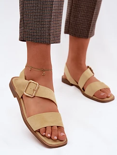 Dámské sandály na ploché podrážce se zlatou přezkou Žluté model 22125656 - Boto