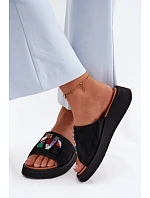 Kožené Semišové Dámské Pantofle s Ozdobou na Platformě Vinceza 66942 Černé