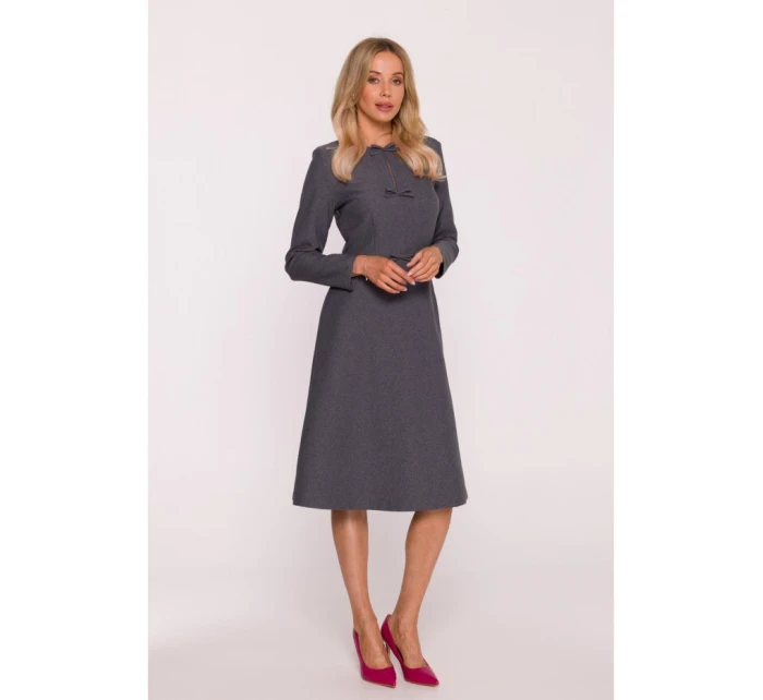 model 21319075 Šaty s mašlemi šedé - STYLOVE model 21319075 Šaty s mašlemi šedé - STYLOVE