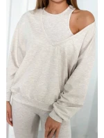 3-dielny set blúzka + top + legíny béžová melanž