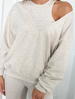 3-dielny set blúzka + top + legíny béžová melanž