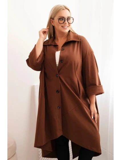 Dámský plášť Plus Size Punto s bavlnou a knoflíky čokoládová