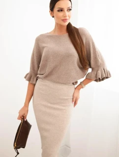 Dámská viskózová tužková sukně s elastickým pasem tmavě béžová