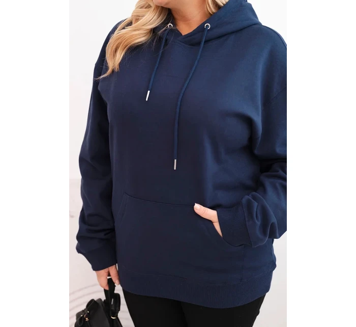 Plus veľkosť dámska mikina s kapucňou s klokaním vreckom bavlna modrá