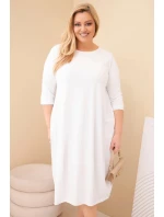 Dámska bavlnená sukňa s vyhrnutými rukávmi a vreckami v bielej farbe