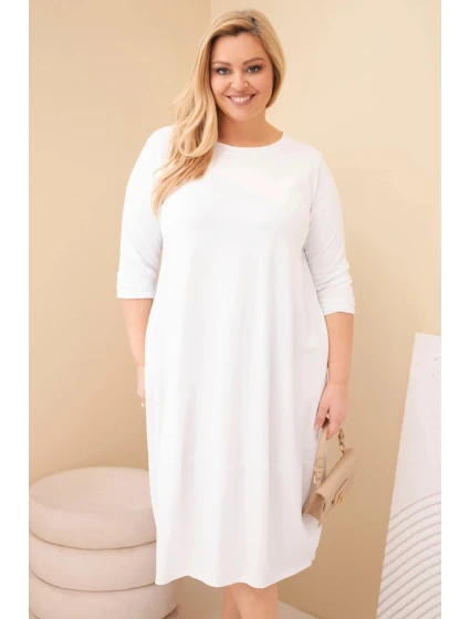 Dámská bavlněná sukýnka Plus Size s ohrnutým rukávem a kapsami bílá